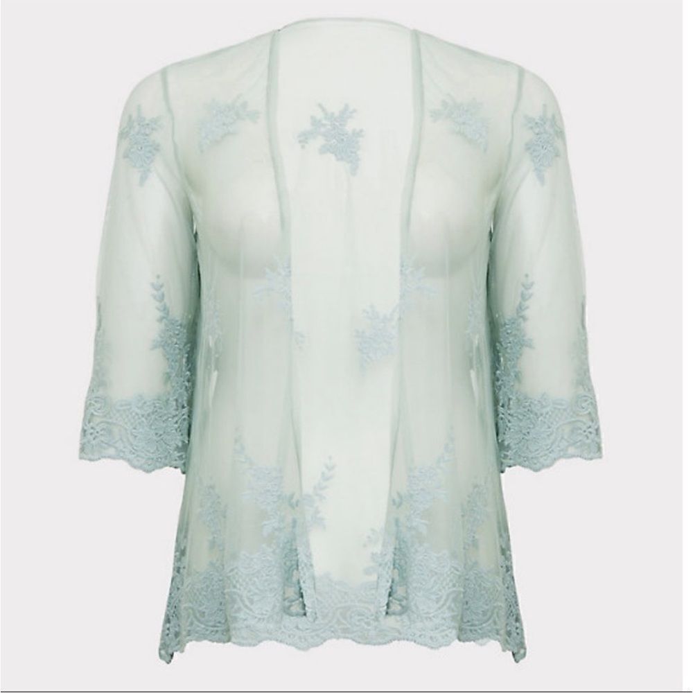 Torrid Boho Embroidered Mesh Lace Scalloped Trim Kimono Festival Concert Event